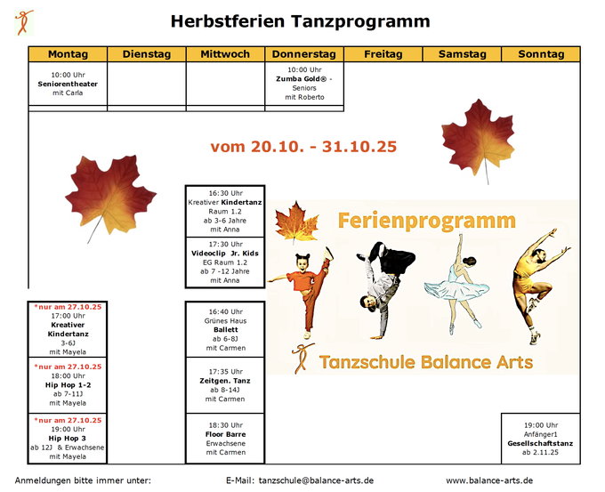 Kursplan in den Herbstferien